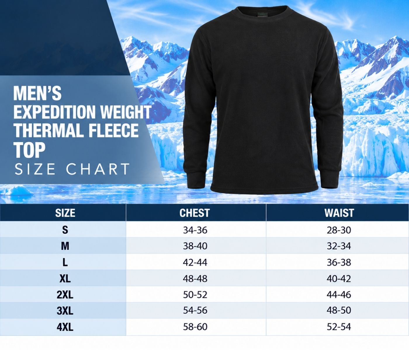 Expedition Weight Comfort Fleece Top Size Chart